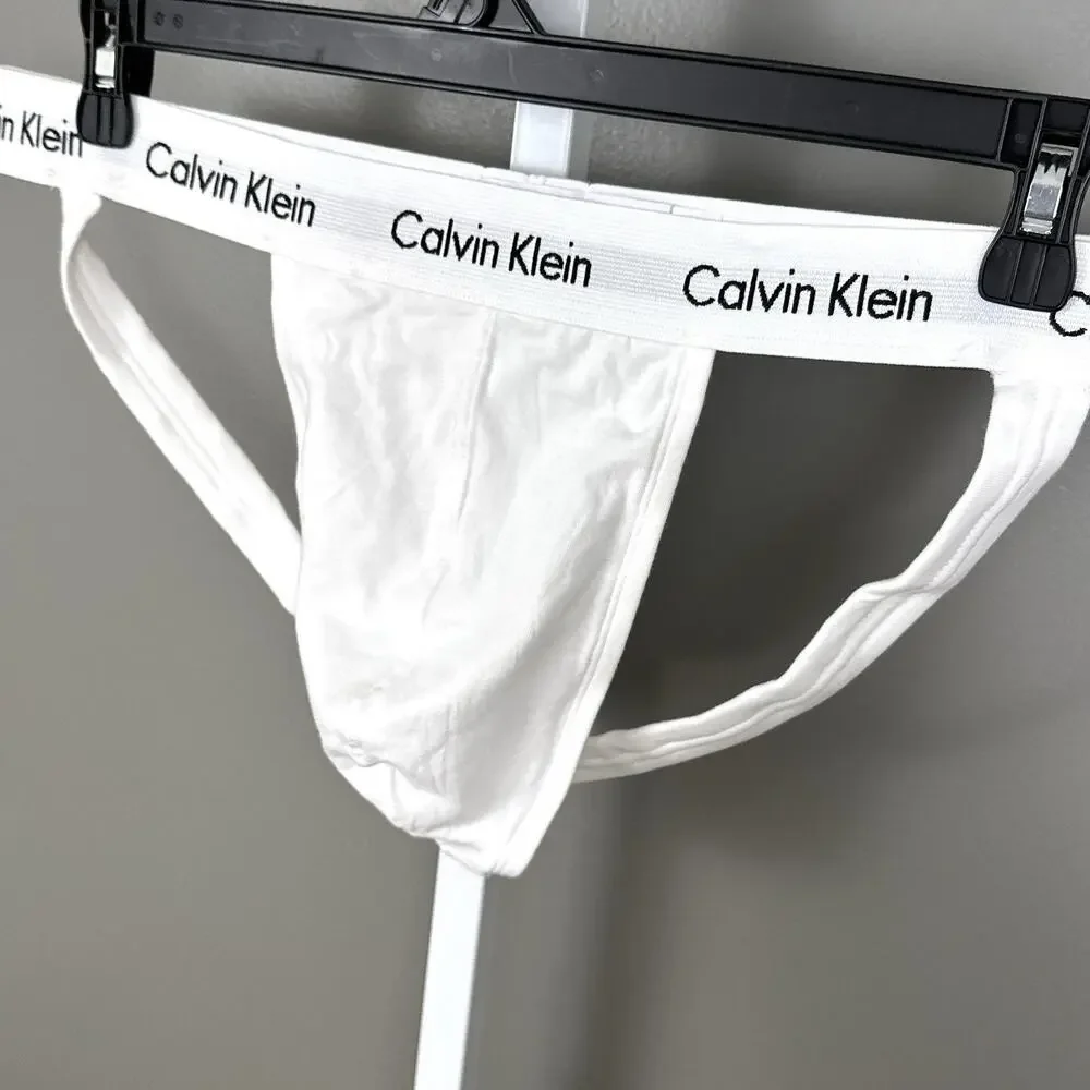 Calvin Klein Jock Strap Men's Size 2XL XXL Cotton Blend Logo Waistband White